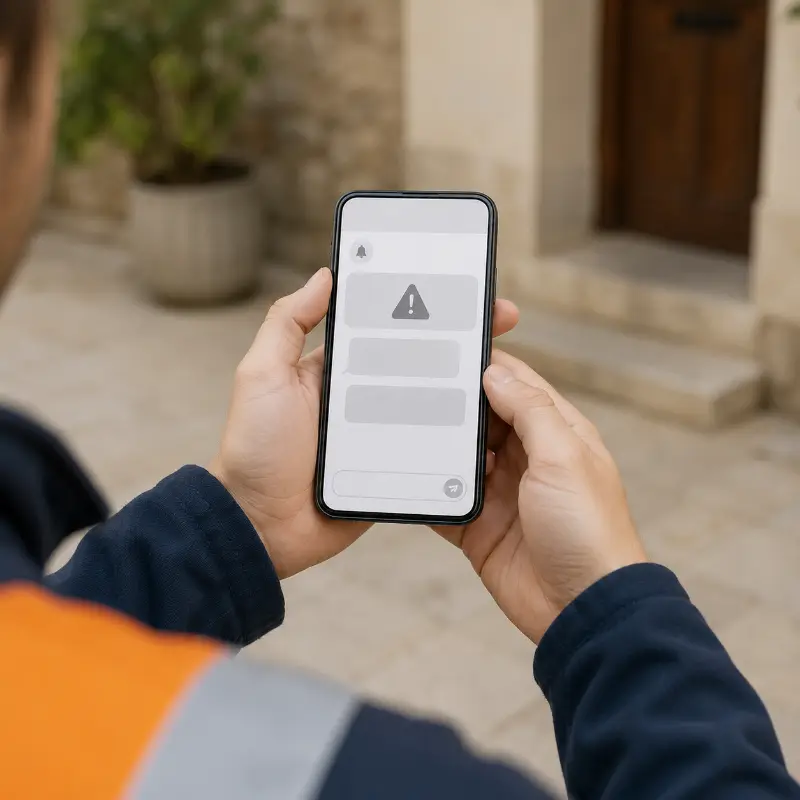 Personal d'emergències rebent una alerta al mòbil durant el simulacre